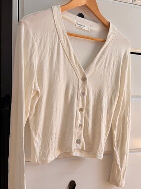 Relaxed Cream V-Neck Button-Front Women's Shirt